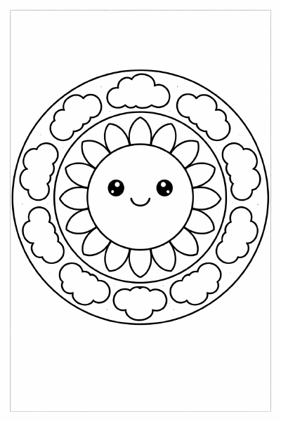 Lächelnde Sonne im Mandala-Stil
