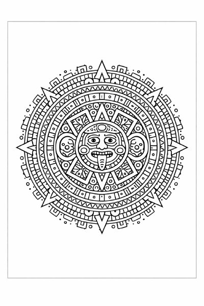 Mandelasonne mit mesoamerikanischem Gottheitsgesicht