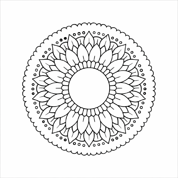 Schwarze Mandala mit Sonnenblumenmuster