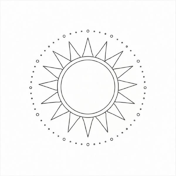 Schwarze Sonnenmandala auf weißem Hintergrund