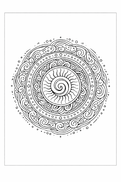 Sonnen Mandala mit Spiralen und Wellen