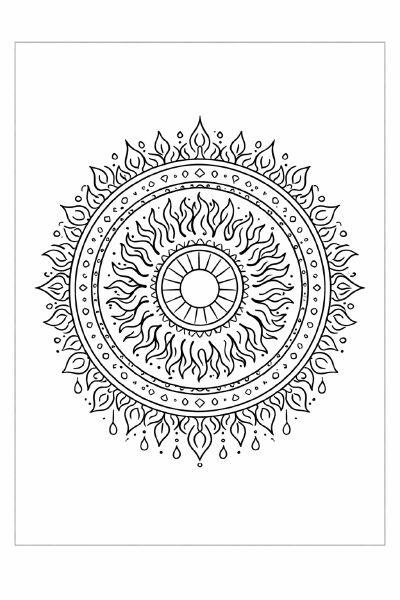 Sonnen mandala mit Flammenmustern