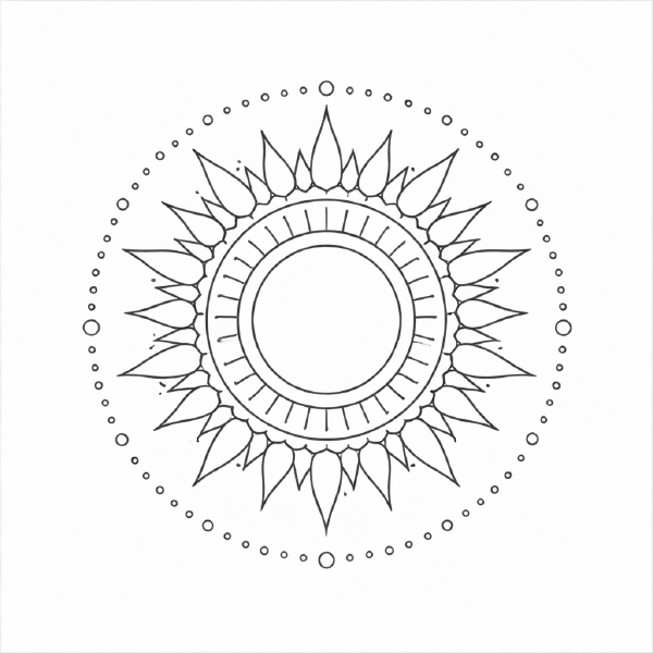 Sonnenmandala in Schwarz-Weiß