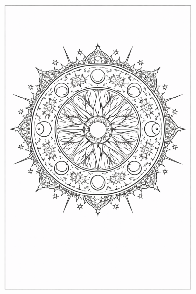 Sonnenmandala mit Mond und Sternen