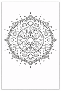 Sonnenmandala mit Mond und Sternen