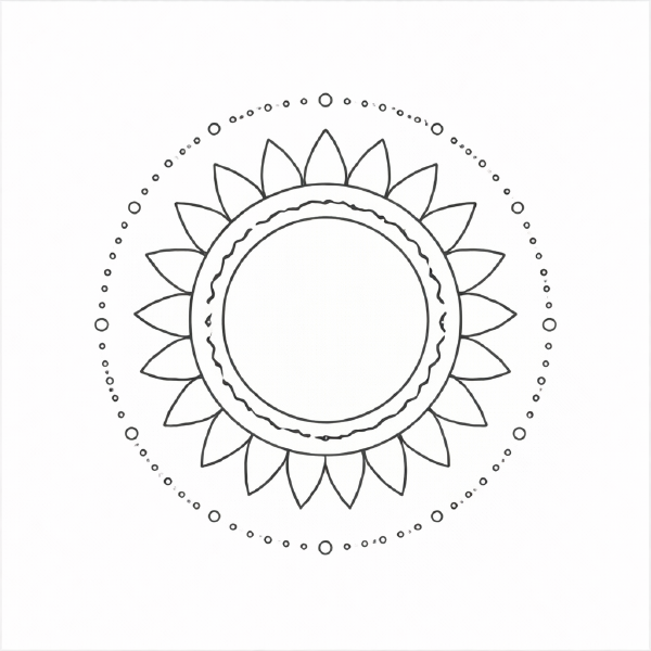 Symmetrische Sonnenmandala in Schwarz-Weiß