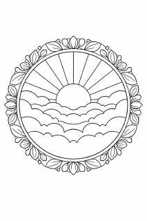 Symmetrisches Mandala mit Sonnenaufgang