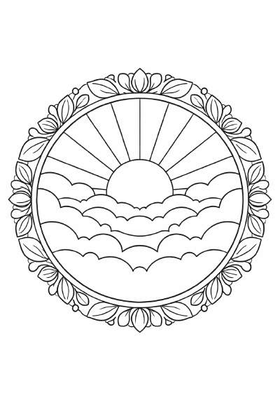 Symmetrisches Mandala mit Sonnenaufgang