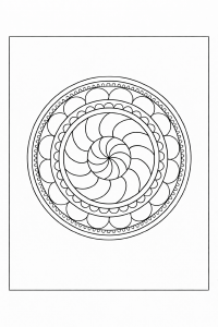 Spiralisierte Mandala-Blume in Schwarz-Weiß