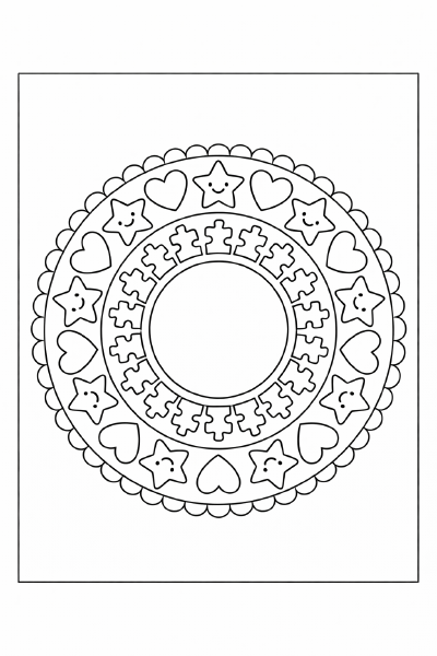 Mandala mit Puzzleteilen und Sternen