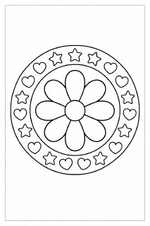 Symmetrischer Mandala mit Blumen und Sternen