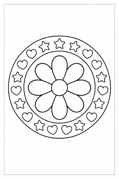 Symmetrischer Mandala mit Blumen und Sternen