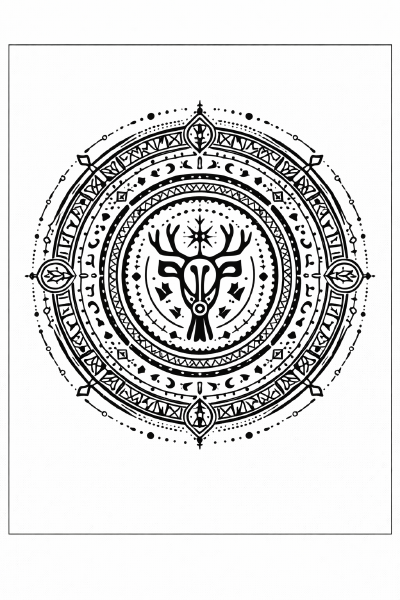 Ethno Schamanisches Mandala mit Krafttiersymbol