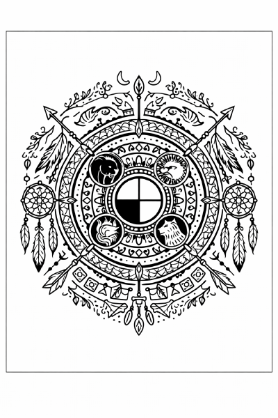 Ethno Symmetrisches Mandala mit Tiersymbolen