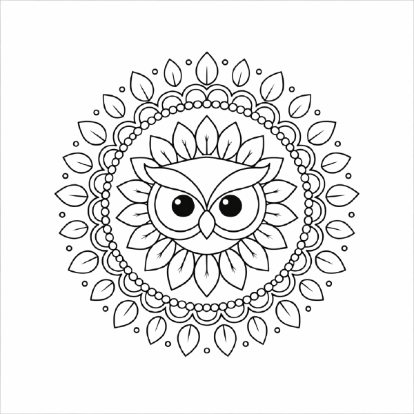 Eule im Mandalastil mit Federn