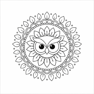 Eule im Mandalastil mit Federn