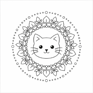 Katzenmandala in schwarz-weiß