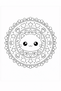 Kawaii-Mandala mit Katzenmotiv
