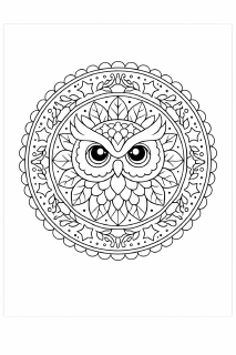Mandala Eule in Schwarz-Weiß