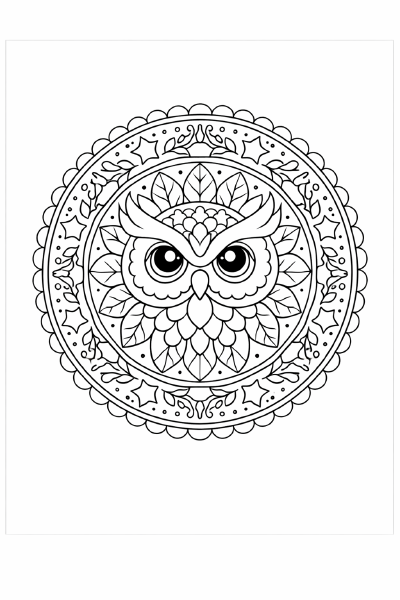 Mandala Eule in Schwarz-Weiß