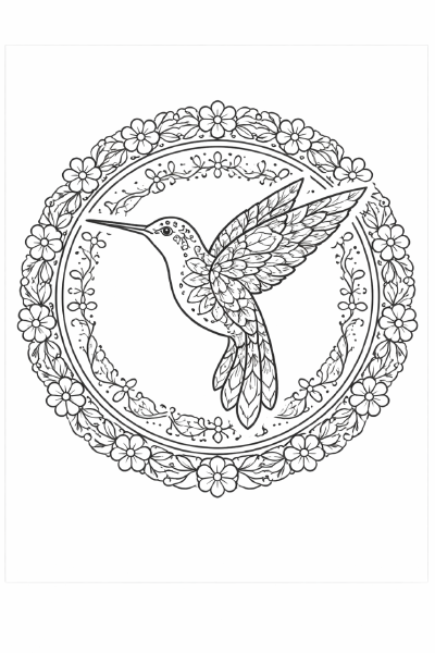 Mandala mit Kolibri im Flug