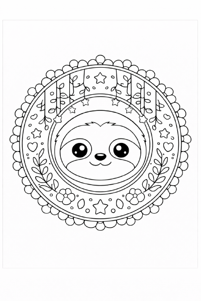 Mandala mit lächelndem Faultier