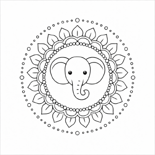 Symmetrische Mandala mit Elefantenkopf