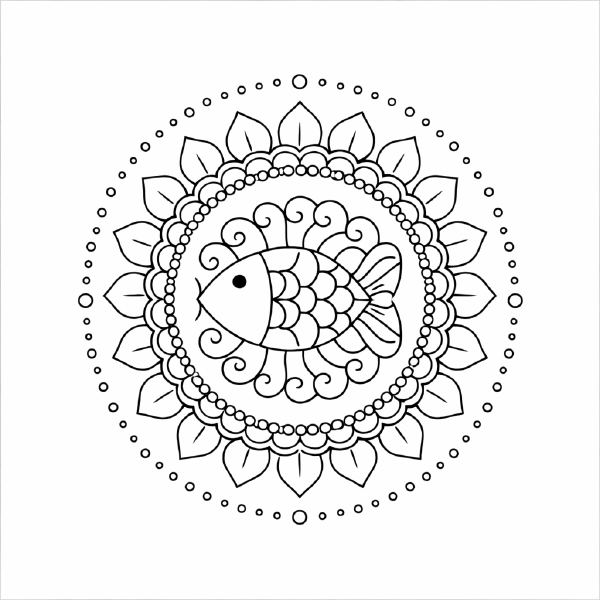 Symmetrische Mandala mit Fischmotiv