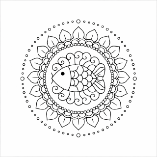 Symmetrische Mandala mit Fischmotiv