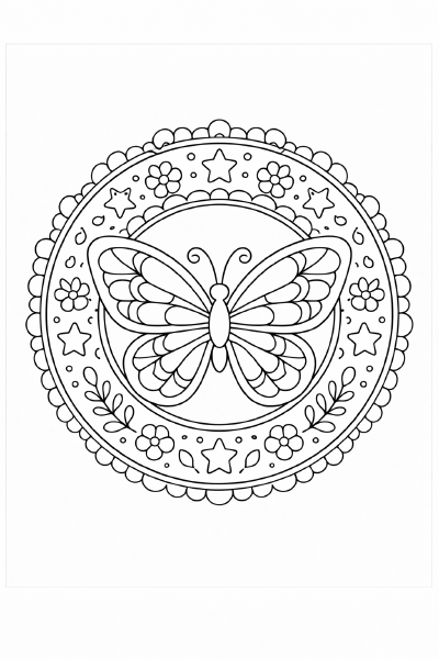Symmetrische Schmetterlings-Mandala Ausmalbild
