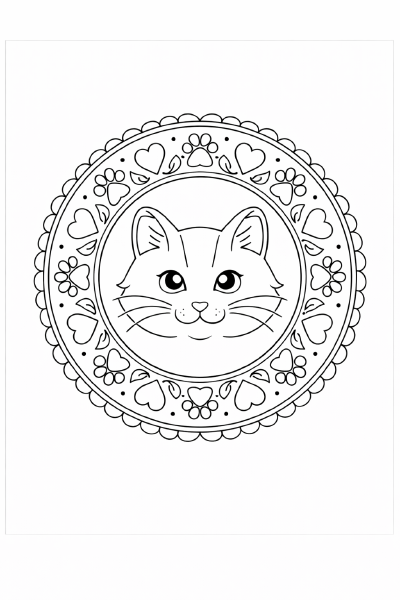 Symmetrisches Mandala mit Katzenmotiv