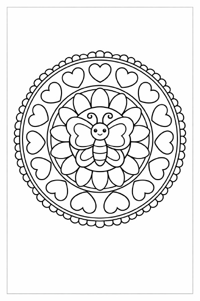 Symmetrisches Mandala mit Schmetterling