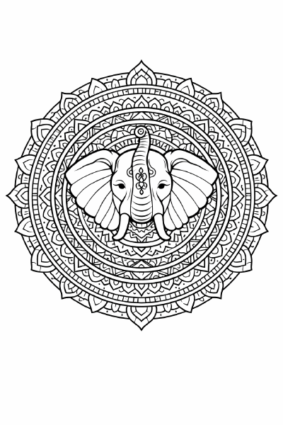 Tier Ornamentale Elefanten-Mandala zum Ausmalen