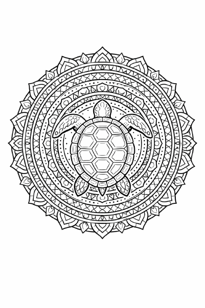 Tier Schildkröte im geometrischen Mandala