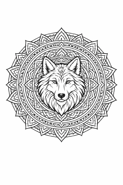 Tier Wolf im Mandala-Design