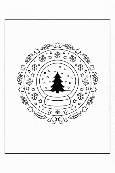 Weihnachtliche Mandala mit Schneekugel und Baum