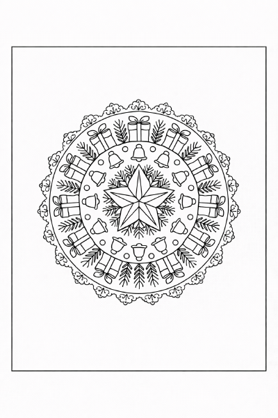 Weihnachtliche Mandala mit Stern und Geschenken