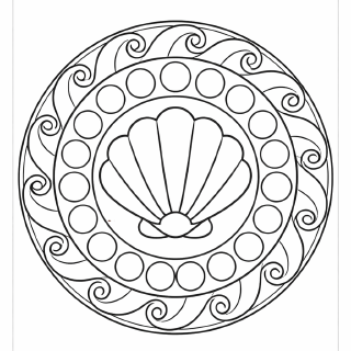 Symmetrisches Mandala mit Muschel und Wellen