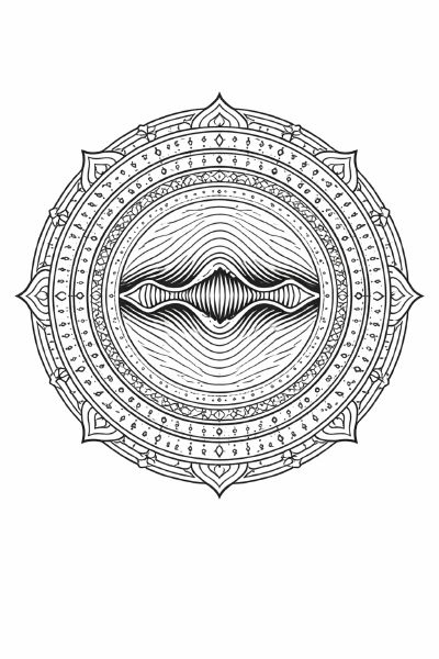 WellenMandala Intrikates symmetrisches Mandala in Schwarz-Weiß