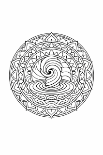 WellenMandala Schwarze Mandala mit spiralförmigem Zentrum