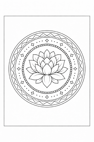 Lotus und Mandala in Schwarz-Weiß